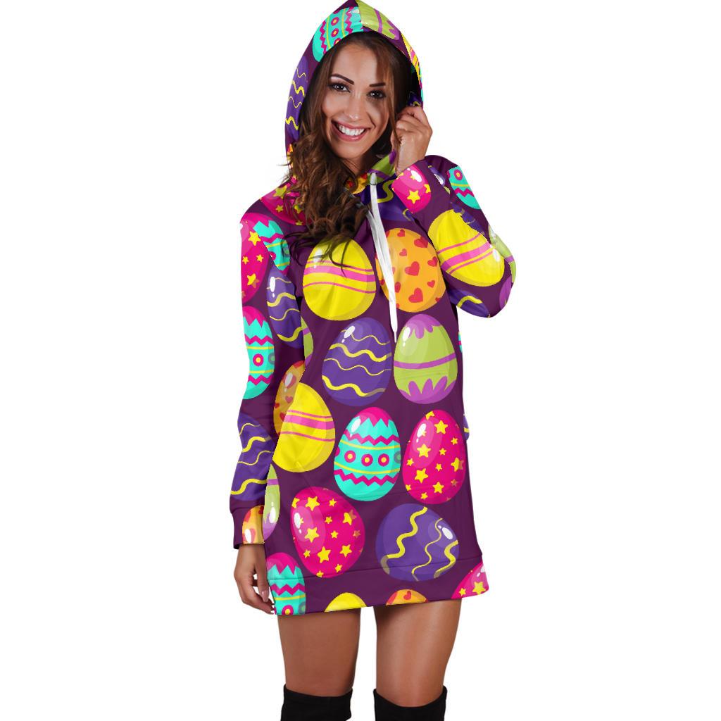 Easter Eggs Pattern Print Design RB04 Women Hoodie Dress