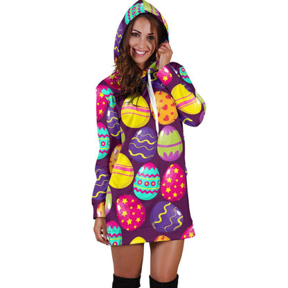 Easter Eggs Pattern Print Design RB04 Women Hoodie Dress