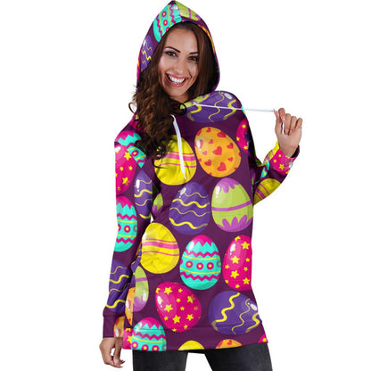 Easter Eggs Pattern Print Design RB04 Women Hoodie Dress