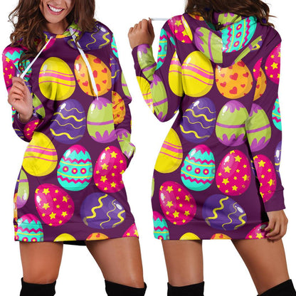 Easter Eggs Pattern Print Design RB04 Women Hoodie Dress