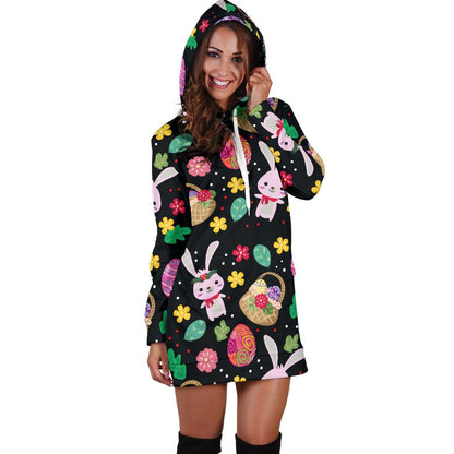 Easter Eggs Pattern Print Design RB05 Women Hoodie Dress