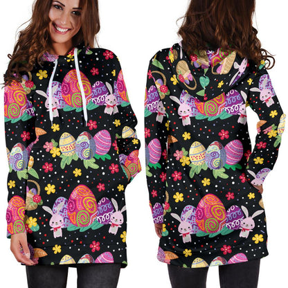 Easter Eggs Pattern Print Design RB06 Women Hoodie Dress