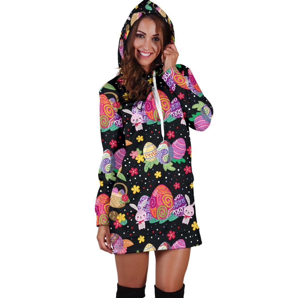 Easter Eggs Pattern Print Design RB06 Women Hoodie Dress