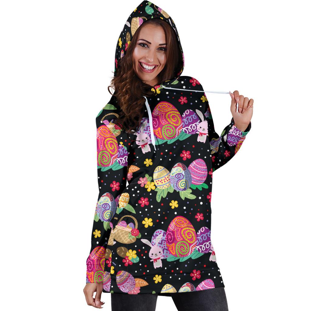 Easter Eggs Pattern Print Design RB06 Women Hoodie Dress