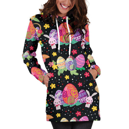 Easter Eggs Pattern Print Design RB06 Women Hoodie Dress