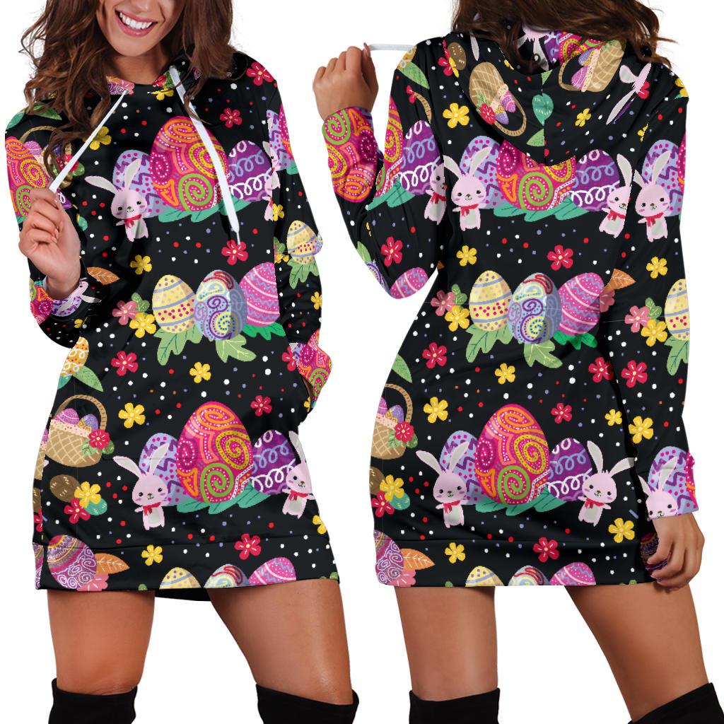 Easter Eggs Pattern Print Design RB06 Women Hoodie Dress