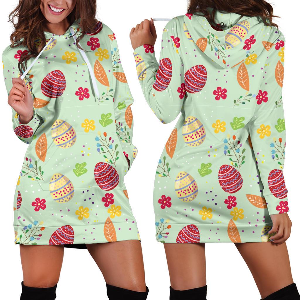 Easter Eggs Pattern Print Design RB07 Women Hoodie Dress