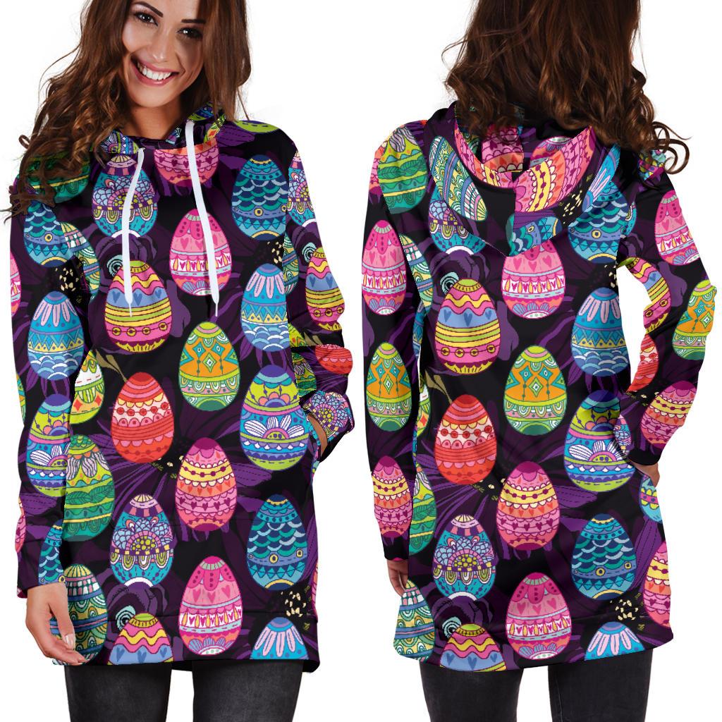 Easter Eggs Pattern Print Design RB08 Women Hoodie Dress