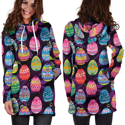 Easter Eggs Pattern Print Design RB08 Women Hoodie Dress