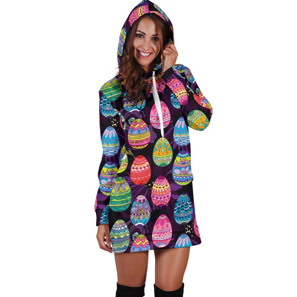 Easter Eggs Pattern Print Design RB08 Women Hoodie Dress