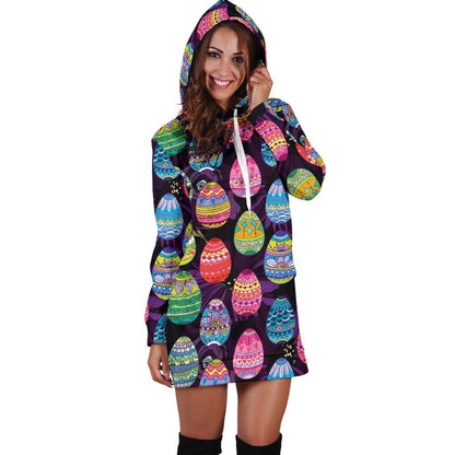 Easter Eggs Pattern Print Design RB08 Women Hoodie Dress