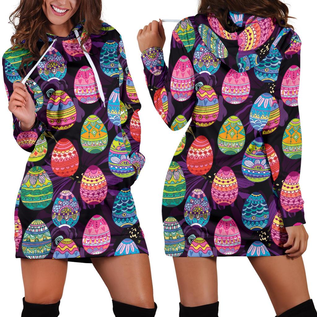 Easter Eggs Pattern Print Design RB08 Women Hoodie Dress