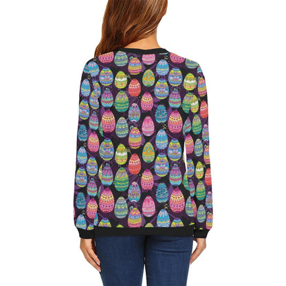 Easter Eggs Pattern Print Design RB08 Women Long Sleeve Sweatshirt-JorJune