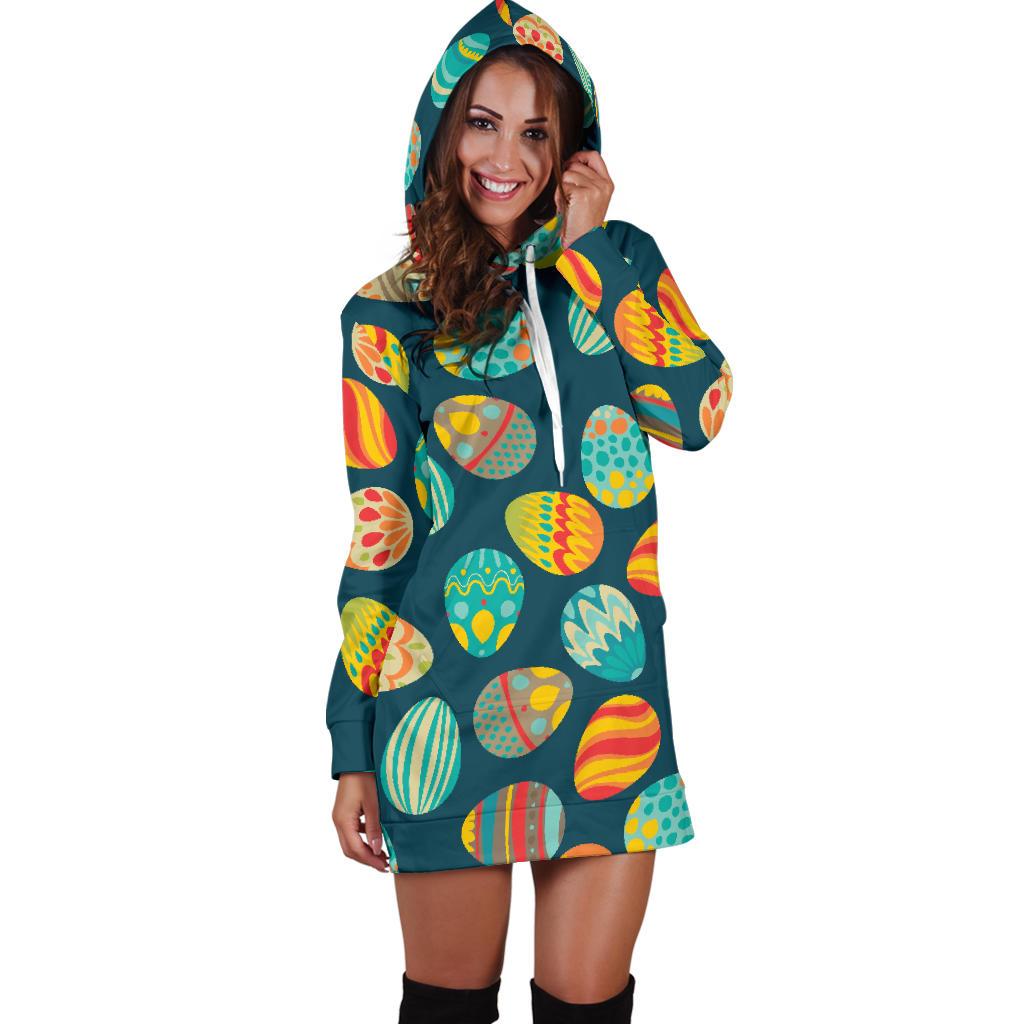 Easter Eggs Pattern Print Design RB09 Women Hoodie Dress