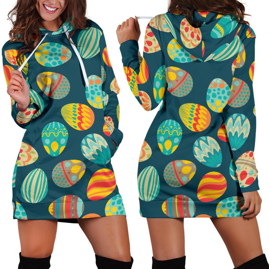Easter Eggs Pattern Print Design RB09 Women Hoodie Dress