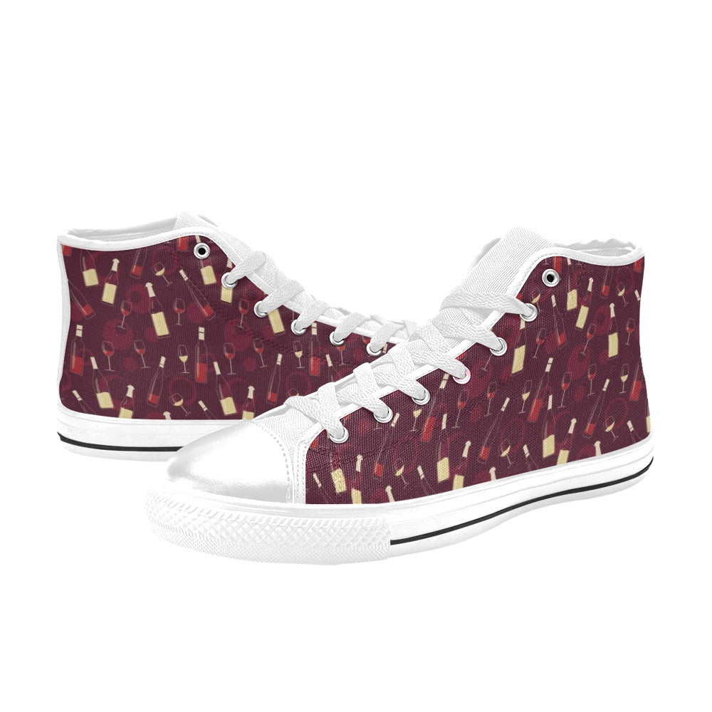 Wine Themed Print Design LKS302 High Top Women's White Shoes
