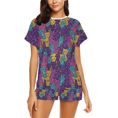 Yorkshire Terriers Print Design LKS3010 Women's Short Pajama Set