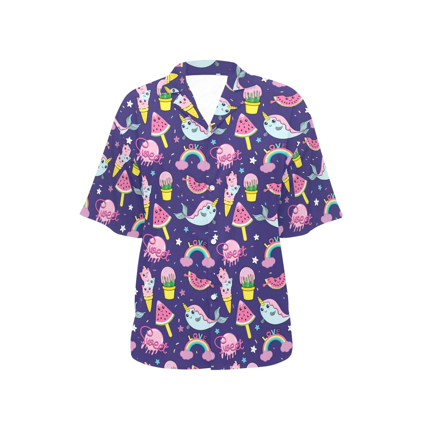 Narwhal Cute Pattern Print Design 02 Women's Hawaiian Shirt