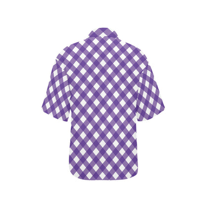 Gingham Purple Pattern Print Design 03 Women's Hawaiian Shirt