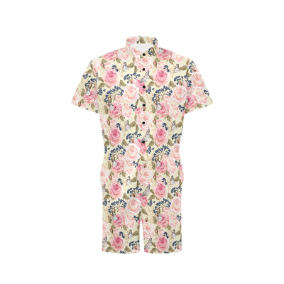 Floral Pink Butterfly Print Men's Romper