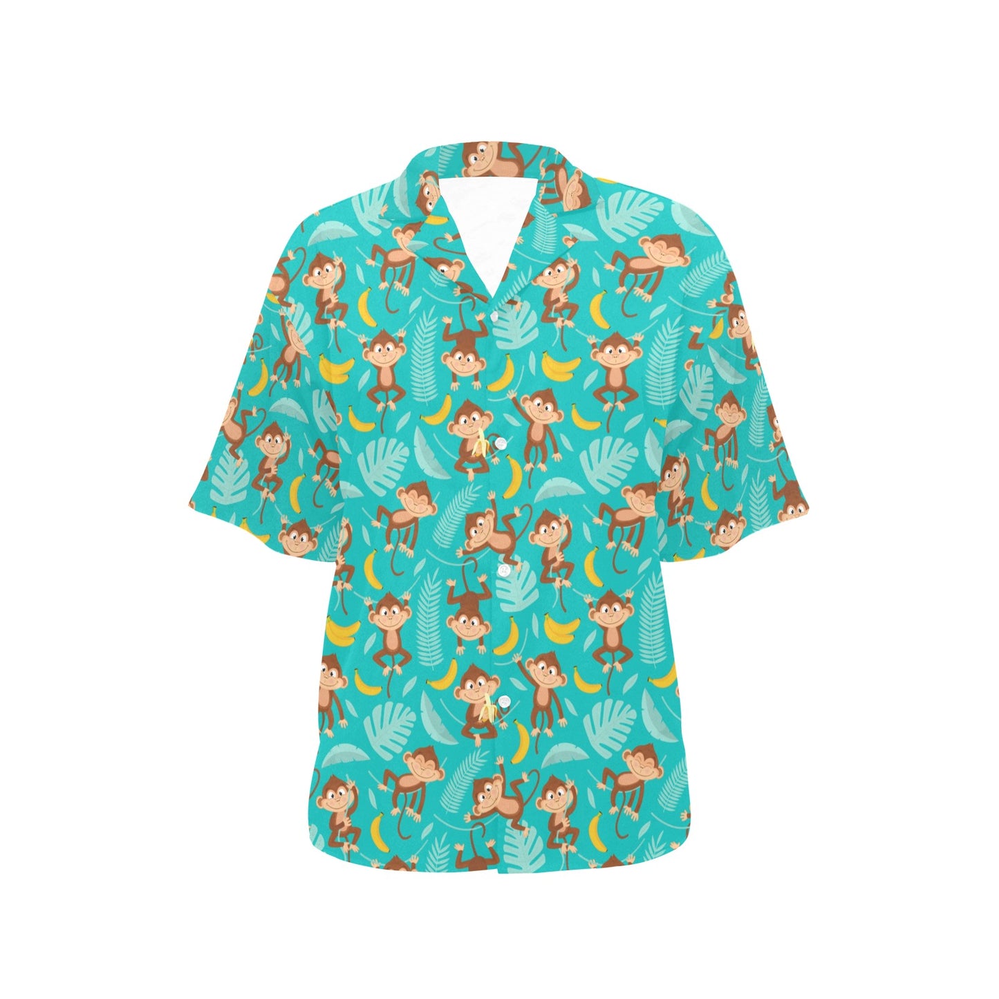 Monkey Happy Design Themed Print Women's Hawaiian Shirt