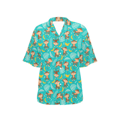 Monkey Happy Design Themed Print Women's Hawaiian Shirt