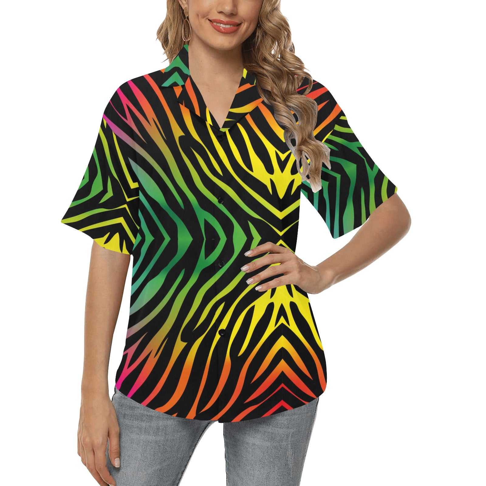 Rainbow Zebra Themed Print Women's Hawaiian Shirt