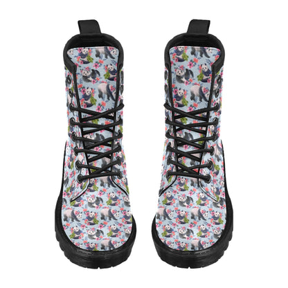 Panda Bear Flower Design Themed Print Women's Boots