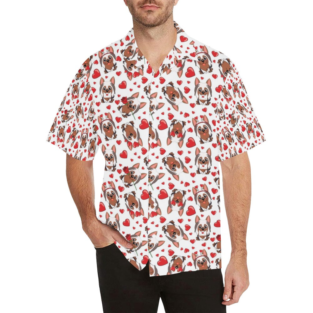 Silky Terriers Heart Print Design LKS302 Men's Hawaiian Shirt