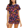 Skull Multicolor Print Design LKS3011 Women's Short Pajama Set