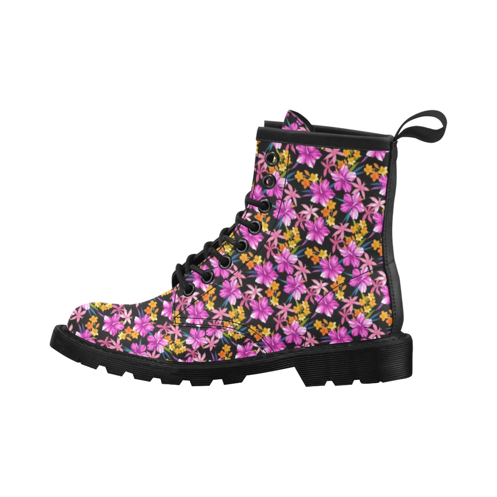 Tropical Folower Pink Hibiscus Print Women's Boots