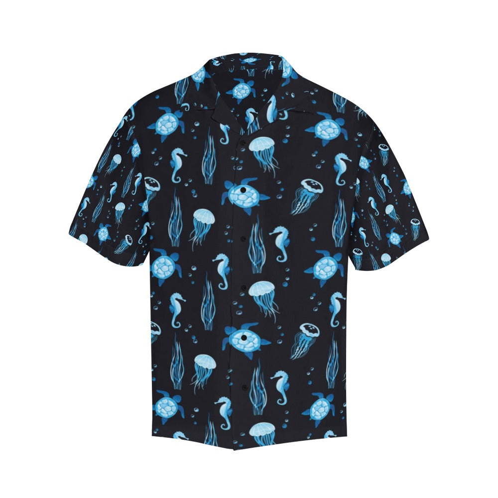 Sea Turtle Jelly Fish Sea Horse Print Design LKS3014 Men's Hawaiian Shirt
