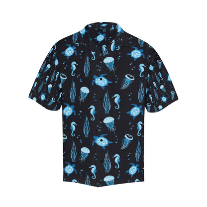 Sea Turtle Jelly Fish Sea Horse Print Design LKS3014 Men's Hawaiian Shirt