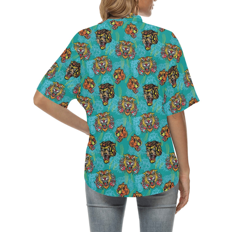Tattoo Tiger Head Print Design LKS304 Women's Hawaiian Shirt