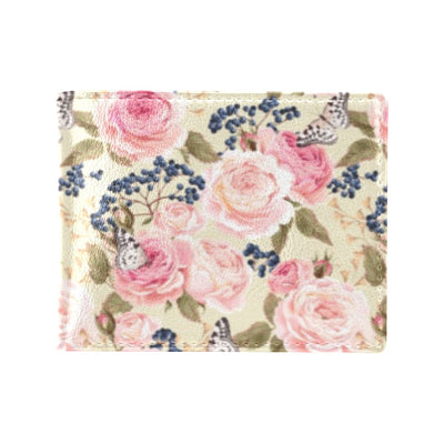 Floral Pink Butterfly Print Men's ID Card Wallet