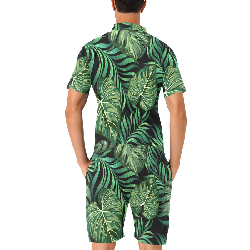 Green Fresh Tropical Palm Leaves Men's Romper