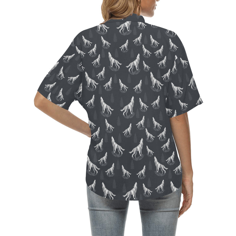 Wolf Print Design LKS303 Women's Hawaiian Shirt