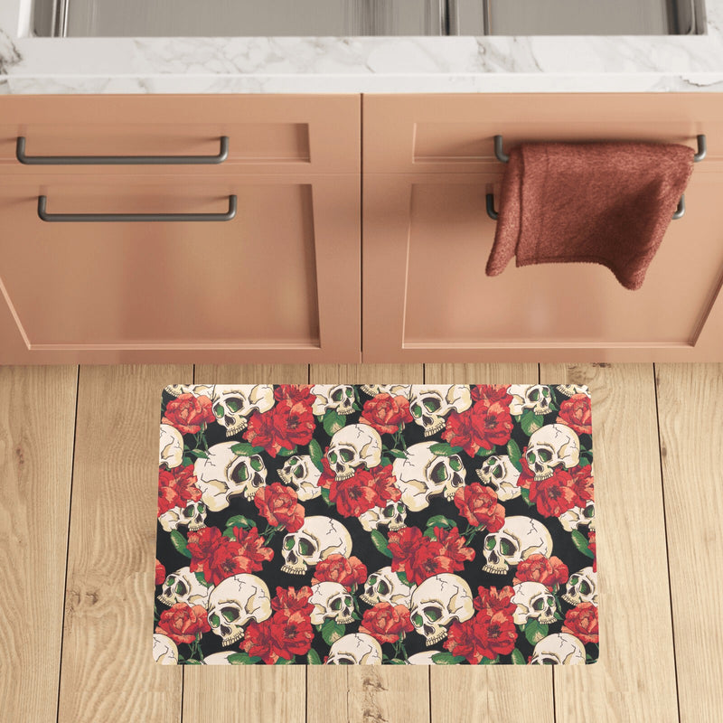 Skull Red Rose Kitchen Mat