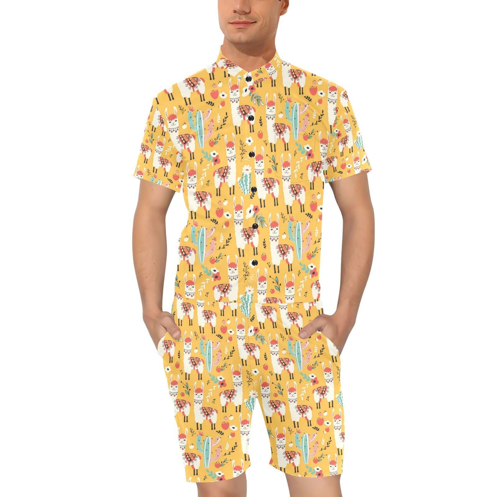 Llama Cute Themed Print Men's Romper