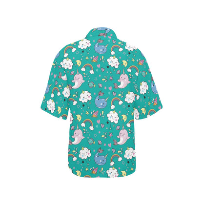 Narwhal Pattern Print Design 04 Women's Hawaiian Shirt
