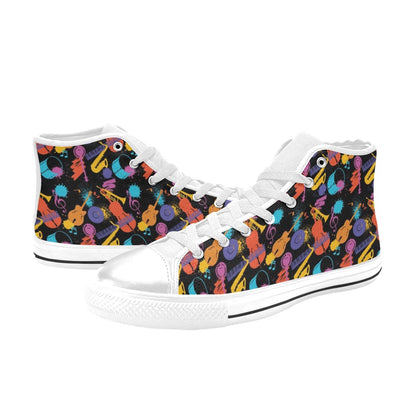 Saxophone Print Design LKS406 High Top Women's White Shoes
