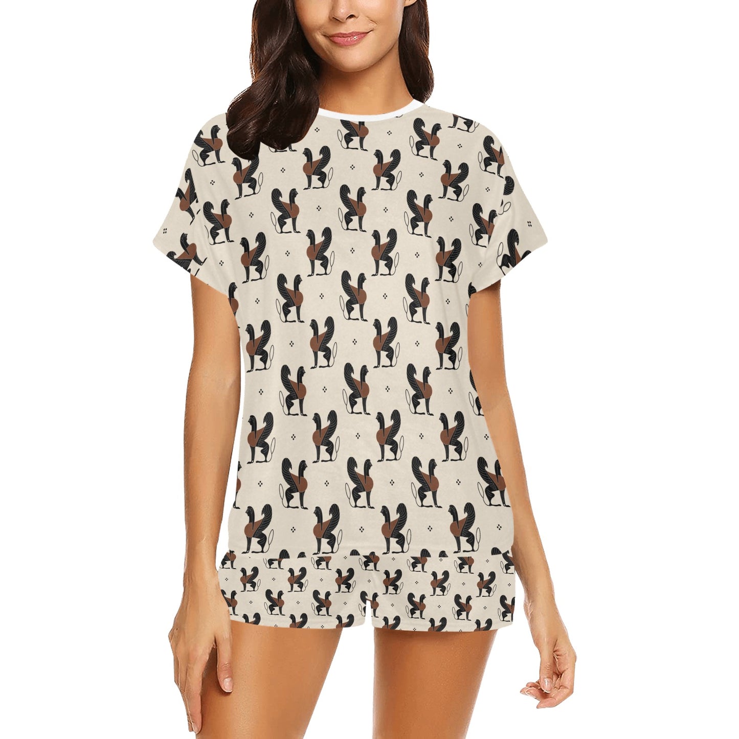 Ancient Greek Print Design LKS3010 Women's Short Pajama Set