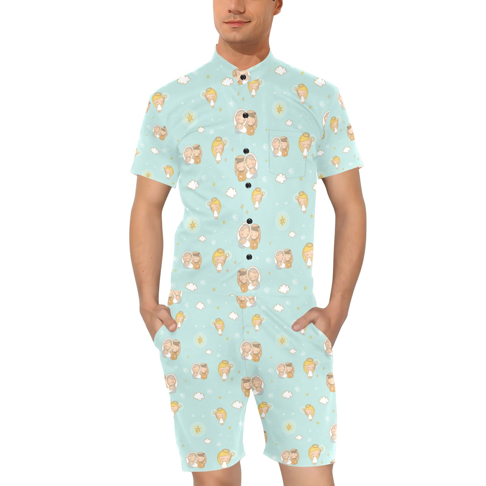 Christian Pattern Print Design 01 Men's Romper