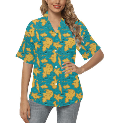 World Map Print Design LKS301 Women's Hawaiian Shirt