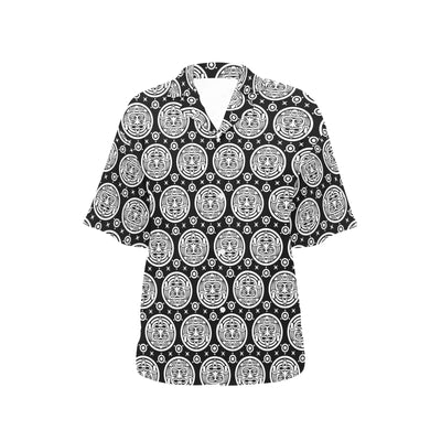 Calendar Aztec White Black Print Pattern Women's Hawaiian Shirt