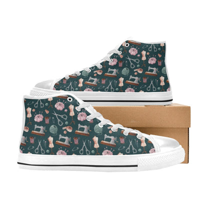 Sewing Equipment Print Design LKS307 High Top Women's White Shoes