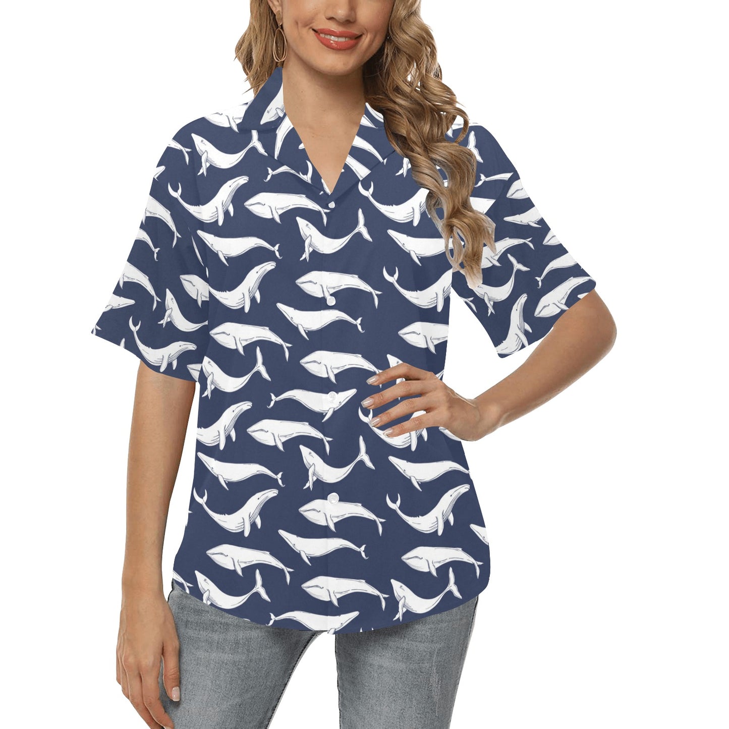 Whale Print Design LKS308 Women's Hawaiian Shirt