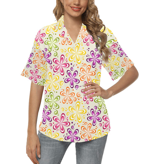 Flower Power Colorful Design Print Women's Hawaiian Shirt