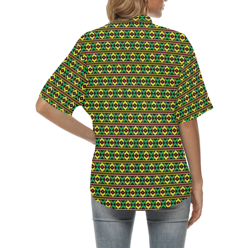 African Geometric Print Pattern Women's Hawaiian Shirt