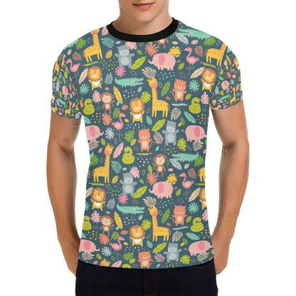 Safari Animal Cartoon Print Design LKS305 Men's All Over Print T-shirt
